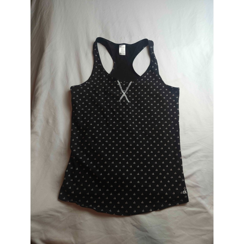 Calvin Klein Sleepwear Tank Top Womens Small Black Logo Print Racerback Lounge